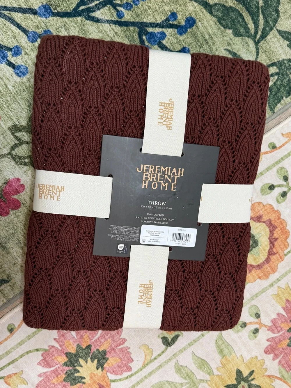 New Jeremiah Brent Home Pointelle Throw Blanket Chocolate Raisin 50x60”